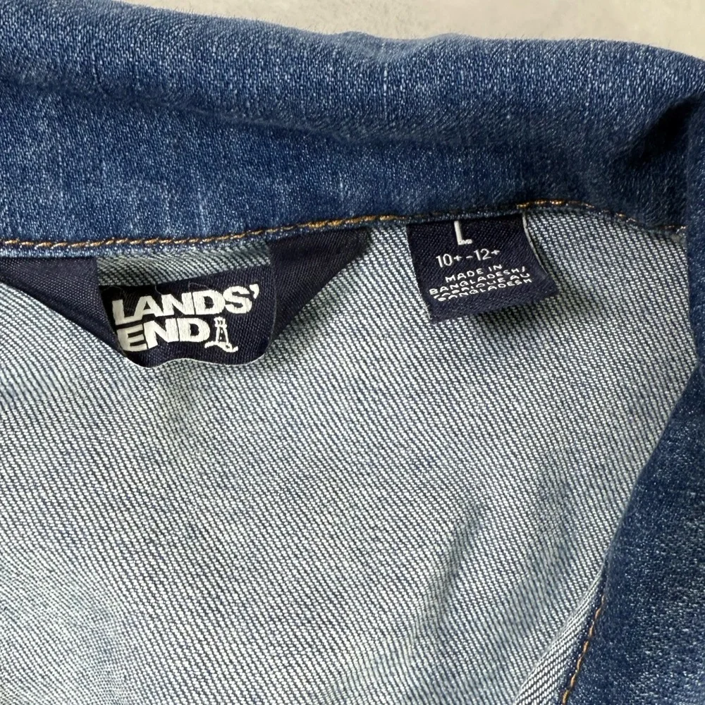 Lands' End Girls Classic Blue Denim Jean Jacket - size Large 10/12 - School